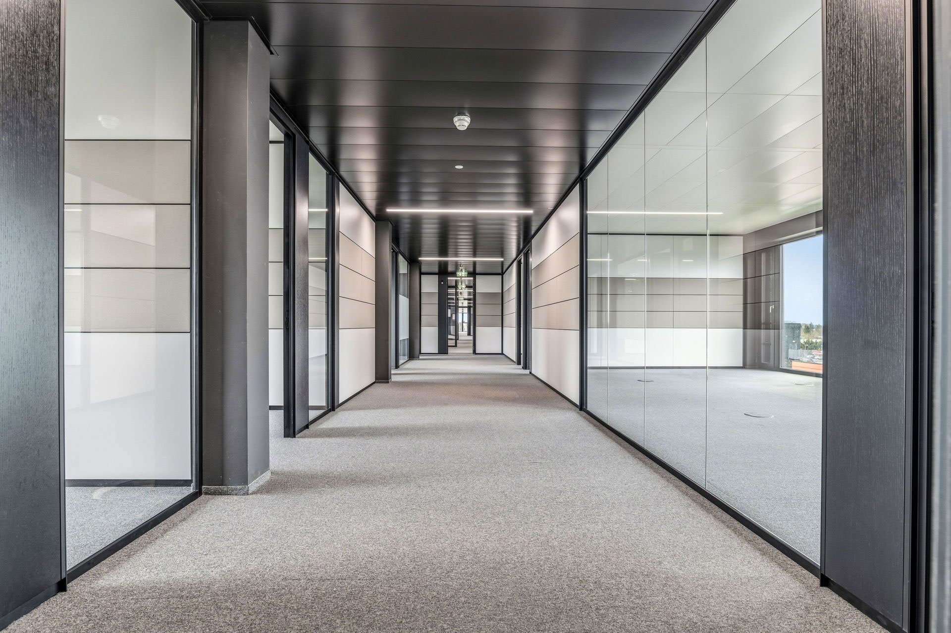 Das Bild zeigt das komplette 2. Obergeschoss im Bürocampus Schlatt 1 in Hohenems.